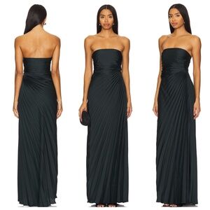 A.L.C. Bianca Strapless Pleated Maxi Dress Forest Green ALC - Size 0